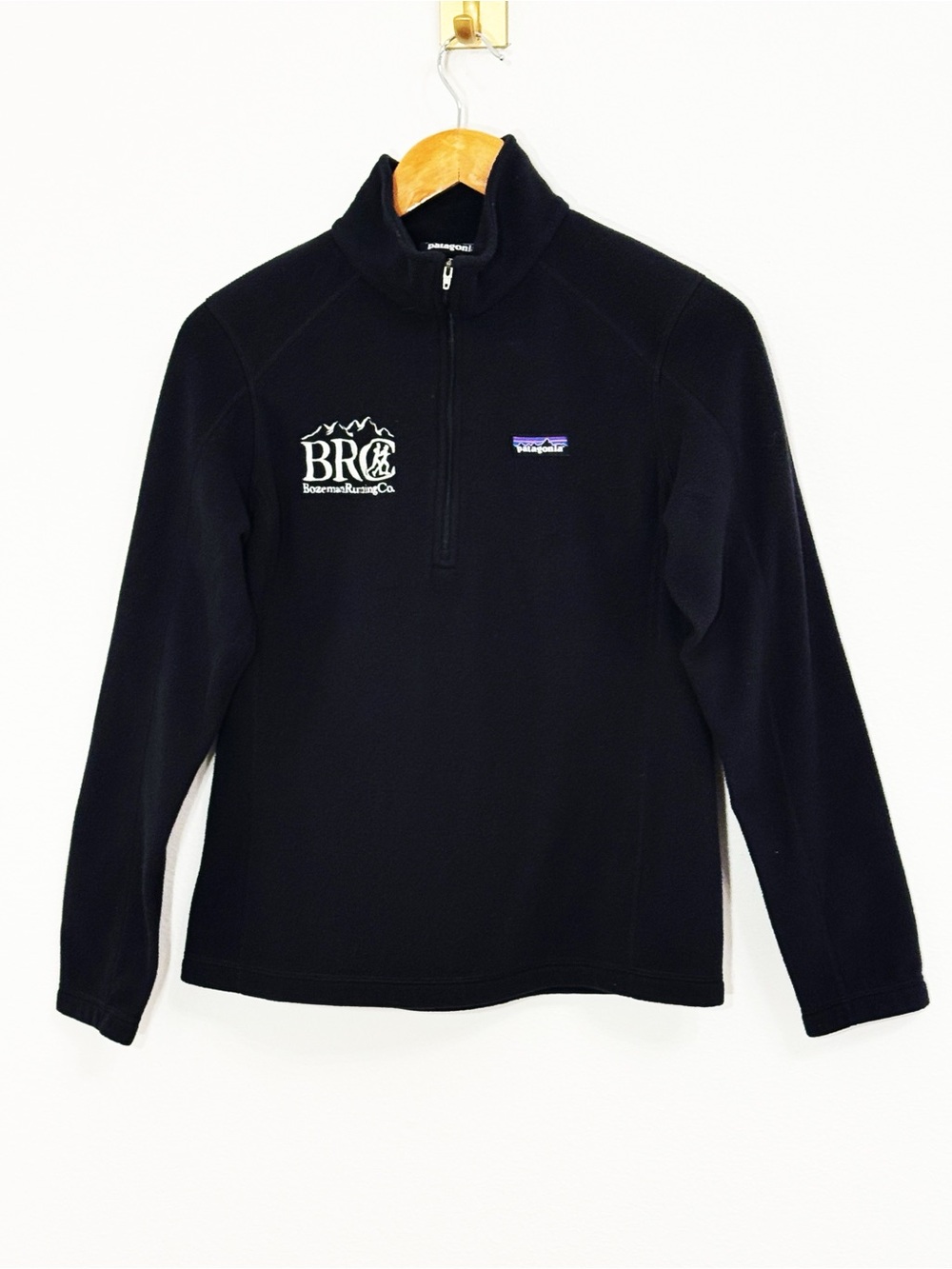 PATAGONIA Black 1/4 Zip Fleece Jacket With Bozeman Logo Size Medium